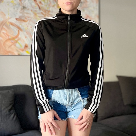 adidas Tops - Adidas Zipped Sweatshirt - Black & White - Size S